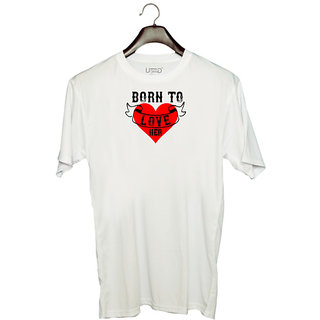                      UDNAG Unisex Round Neck Graphic 'Love | born to love her' Polyester T-Shirt White                                              