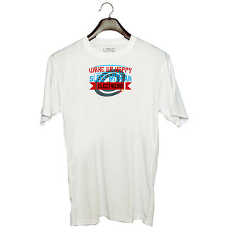                       UDNAG Unisex Round Neck Graphic 'Electrical Engineer | Wake up happy sleep with an electrician' Polyester T-Shirt White                                              