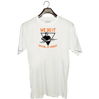                       UDNAG Unisex Round Neck Graphic 'Lineman | We do it untill it hurt' Polyester T-Shirt White                                              