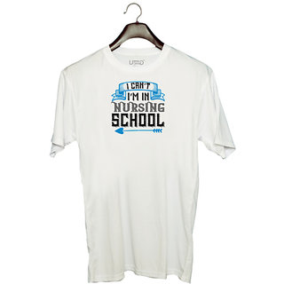                       UDNAG Unisex Round Neck Graphic 'Nurse | I cant im in nursing school' Polyester T-Shirt White                                              