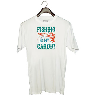                       UDNAG Unisex Round Neck Graphic 'Fishing | fishing is my cardio' Polyester T-Shirt White                                              