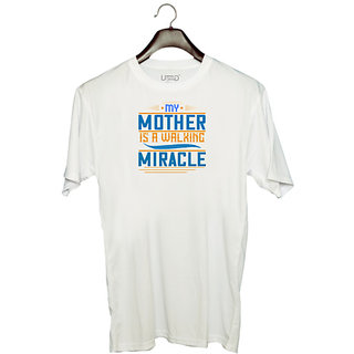                       UDNAG Unisex Round Neck Graphic 'Mother | My mother is a walking miracle' Polyester T-Shirt White                                              