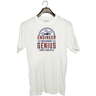                       UDNAG Unisex Round Neck Graphic 'Engineer | engineer only because genius is not a job little' Polyester T-Shirt White                                              