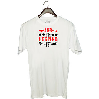                      UDNAG Unisex Round Neck Graphic 'Love | And i'm keeping it' Polyester T-Shirt White                                              