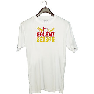                       UDNAG Unisex Round Neck Graphic 'Holiday,Christmas | Its holiday season' Polyester T-Shirt White                                              
