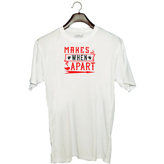                       UDNAG Unisex Round Neck Graphic 'Love | makes when apart' Polyester T-Shirt White                                              