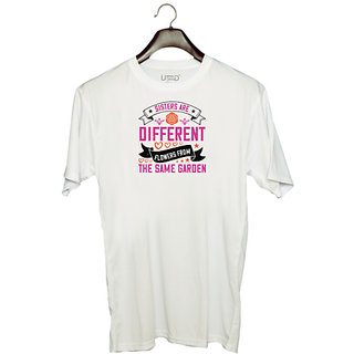                       UDNAG Unisex Round Neck Graphic 'Sister | Sisters are different flowers from the same garde-1' Polyester T-Shirt White                                              