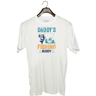                       UDNAG Unisex Round Neck Graphic 'Fishing | daddys fishing buddy' Polyester T-Shirt White                                              