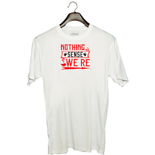                       UDNAG Unisex Round Neck Graphic 'Love | nothing sence we're' Polyester T-Shirt White                                              