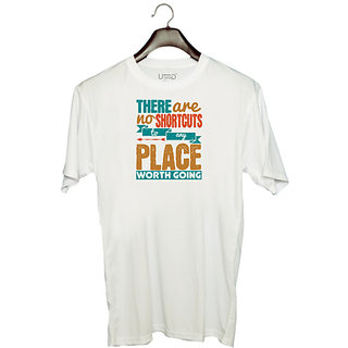                       UDNAG Unisex Round Neck Graphic 'Adventure | There are no shortcuts to any place worth going' Polyester T-Shirt White                                              