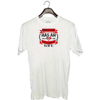                       UDNAG Unisex Round Neck Graphic 'Couple | husband hasan awesome wife' Polyester T-Shirt White                                              