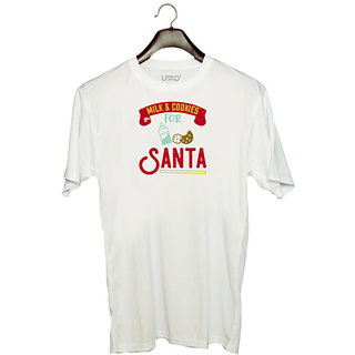                       UDNAG Unisex Round Neck Graphic 'Christmas | Milk & cookies for Santa' Polyester T-Shirt White                                              