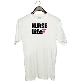                       UDNAG Unisex Round Neck Graphic 'Nurse | Nurse life' Polyester T-Shirt White                                              