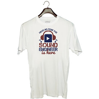                       UDNAG Unisex Round Neck Graphic 'Engineer | have no fear the sound engineer is here' Polyester T-Shirt White                                              