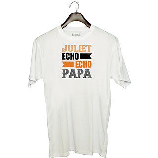                       UDNAG Unisex Round Neck Graphic 'Father | juliet echo echo papa' Polyester T-Shirt White                                              