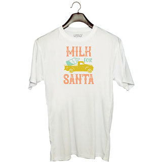                       UDNAG Unisex Round Neck Graphic 'Christmas | Milk for Santa' Polyester T-Shirt White                                              