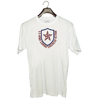                       UDNAG Unisex Round Neck Graphic 'Soldier | u s army conbat engineer vetran' Polyester T-Shirt White                                              