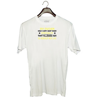                       UDNAG Unisex Round Neck Graphic 'Mother | My mother  had a very deep inner' Polyester T-Shirt White                                              