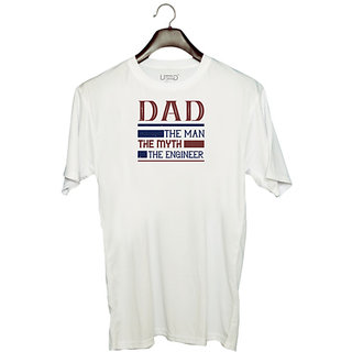                       UDNAG Unisex Round Neck Graphic 'Engineer, Father | dad the man the myth the engineer' Polyester T-Shirt White                                              