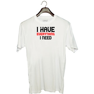                       UDNAG Unisex Round Neck Graphic 'Couple | i have everything i need' Polyester T-Shirt White                                              