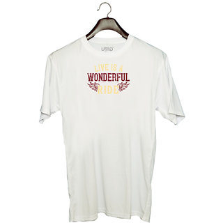                      UDNAG Unisex Round Neck Graphic 'Live | live is a wonderful ride' Polyester T-Shirt White                                              