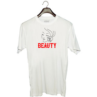                       UDNAG Unisex Round Neck Graphic 'Beauty | beauty' Polyester T-Shirt White                                              