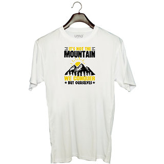                       UDNAG Unisex Round Neck Graphic 'Adventure | Its not the mountain we conquer, but ourselves 01' Polyester T-Shirt White                                              