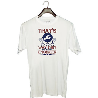                       UDNAG Unisex Round Neck Graphic 'Engineer | that's way they call me the engineer' Polyester T-Shirt White                                              