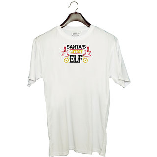                       UDNAG Unisex Round Neck Graphic 'Christmas | Santas cutest elf' Polyester T-Shirt White                                              