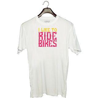                       UDNAG Unisex Round Neck Graphic 'Rider | I like ride bike' Polyester T-Shirt White                                              