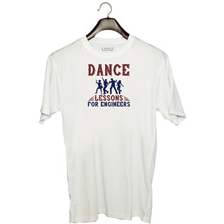                       UDNAG Unisex Round Neck Graphic 'Dancing | DANCE LESSONS FOR ENGINEERS' Polyester T-Shirt White                                              