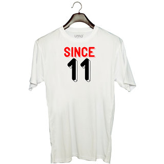                       UDNAG Unisex Round Neck Graphic 'Couple | since 11' Polyester T-Shirt White                                              