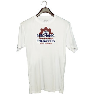                       UDNAG Unisex Round Neck Graphic 'Engineer | mechanic beacuse ever engineers need heroes' Polyester T-Shirt White                                              