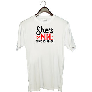                       UDNAG Unisex Round Neck Graphic 'Couple | she's mine scine' Polyester T-Shirt White                                              