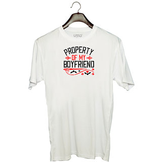                       UDNAG Unisex Round Neck Graphic 'Boyfriend | property of my boy friend' Polyester T-Shirt White                                              