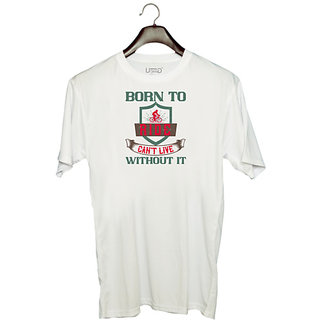                       UDNAG Unisex Round Neck Graphic 'Rider | born to ride can't live without it' Polyester T-Shirt White                                              