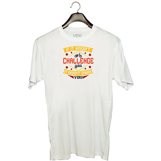                       UDNAG Unisex Round Neck Graphic 'Rider | if it doesn't challenge ypu it dosen't change you' Polyester T-Shirt White                                              