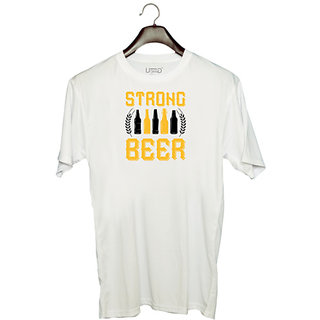                      UDNAG Unisex Round Neck Graphic 'Beer | STRONG BEER' Polyester T-Shirt White                                              