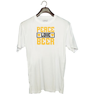                       UDNAG Unisex Round Neck Graphic 'Beer | Peace, love, beer' Polyester T-Shirt White                                              