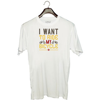                       UDNAG Unisex Round Neck Graphic 'Rider | i want to ride my cycle' Polyester T-Shirt White                                              