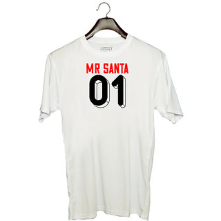                       UDNAG Unisex Round Neck Graphic 'Christmas | Mr.santa 01' Polyester T-Shirt White                                              