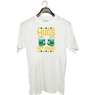                       UDNAG Unisex Round Neck Graphic 'Beer | mugs not' Polyester T-Shirt White                                              