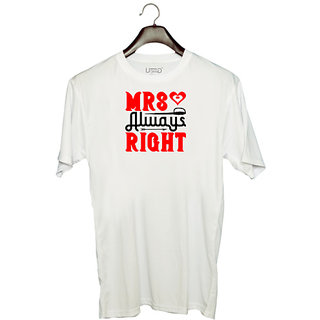                       UDNAG Unisex Round Neck Graphic 'Couple | Mrs always right' Polyester T-Shirt White                                              