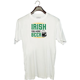                       UDNAG Unisex Round Neck Graphic 'Beer | Irish you were beer' Polyester T-Shirt White                                              