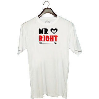                       UDNAG Unisex Round Neck Graphic 'Couple | Mr.right' Polyester T-Shirt White                                              