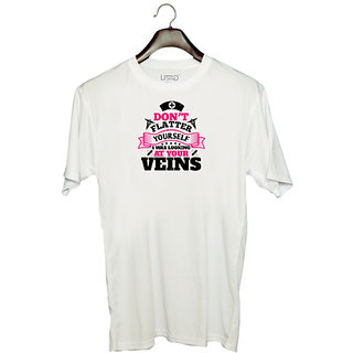                       UDNAG Unisex Round Neck Graphic 'Nurse | don't flatter yourself' Polyester T-Shirt White                                              