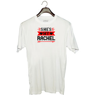                       UDNAG Unisex Round Neck Graphic 'Couple | she's my rachel' Polyester T-Shirt White                                              