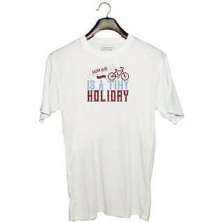                       UDNAG Unisex Round Neck Graphic 'Holiday | every ride is atiny holiday' Polyester T-Shirt White                                              