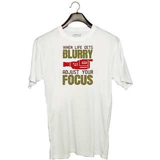                       UDNAG Unisex Round Neck Graphic 'Cameraman | WHEN LIFE GETS BLURRY' Polyester T-Shirt White                                              