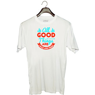                       UDNAG Unisex Round Neck Graphic 'Adventure | all good things are wild and free' Polyester T-Shirt White                                              
